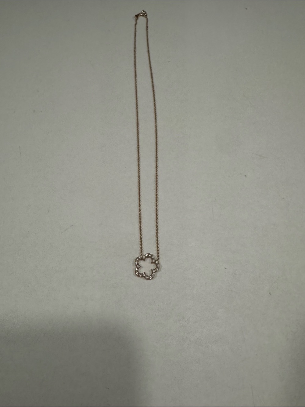 Delicate Rose Gold Clover Pendant Necklace with pave diamonds. - Picture 2 of 8